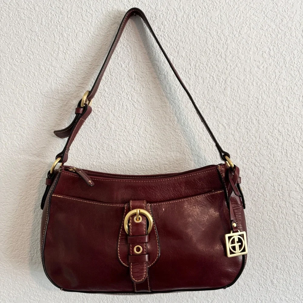 Giani Bernini Y2K Burgundy Leather Shoulder Bag Gold Buckle Hobo Purse Women's